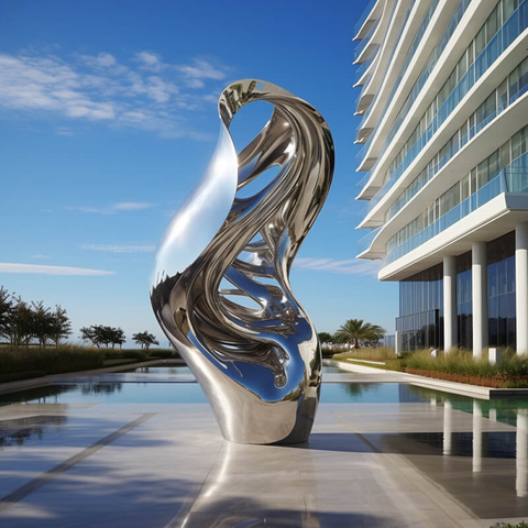 Sculpture urbaine miroir en acier inoxydable