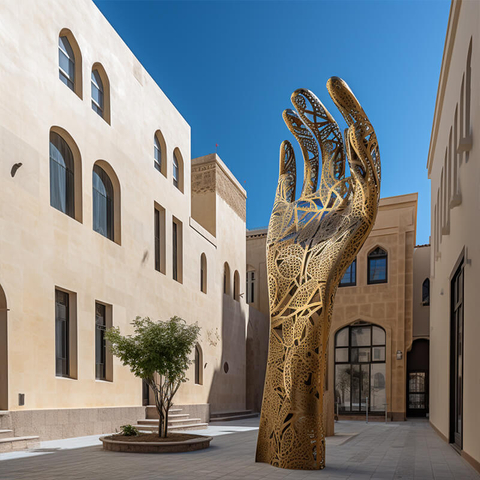 Sculpture creuse en métal d'art urbain en forme de main