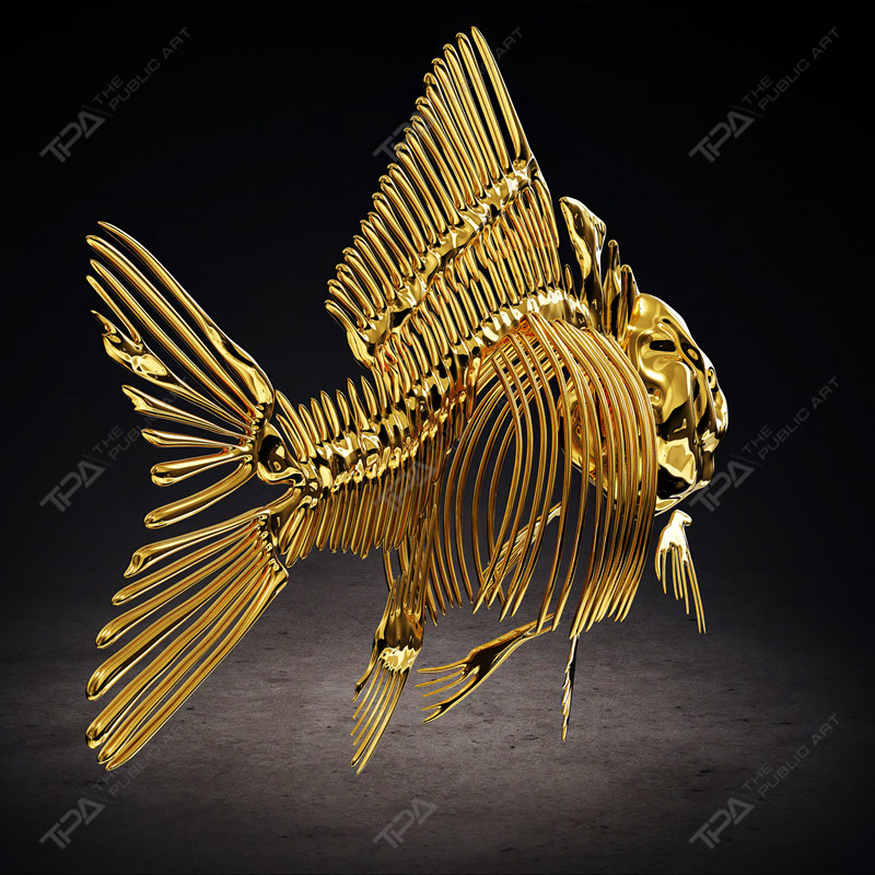 Sculpture de squelette de poisson en acier inoxydable