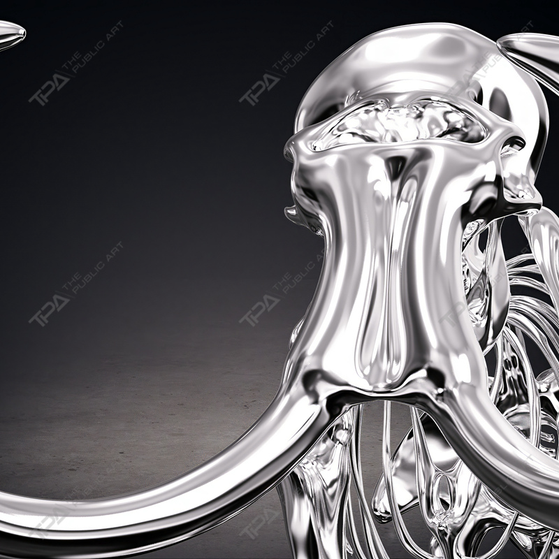 sculpture squelette d'éléphant en acier inoxydable