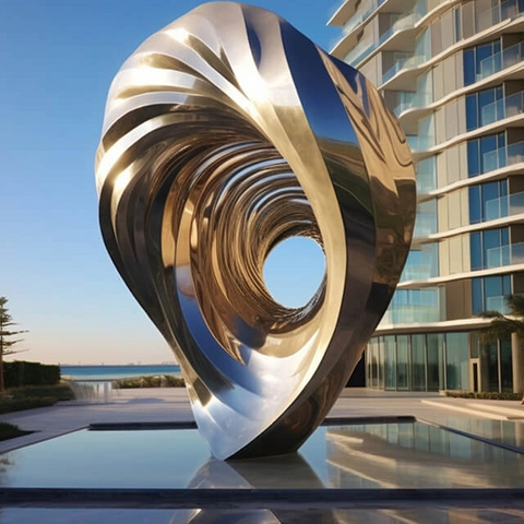 Sculpture urbaine en acier inoxydable de couleur antique