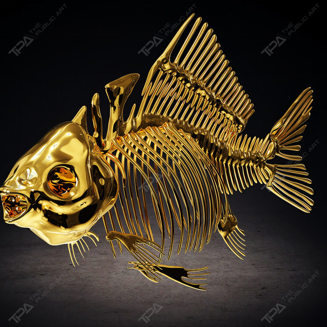 Sculpture de squelette de poisson en acier inoxydable