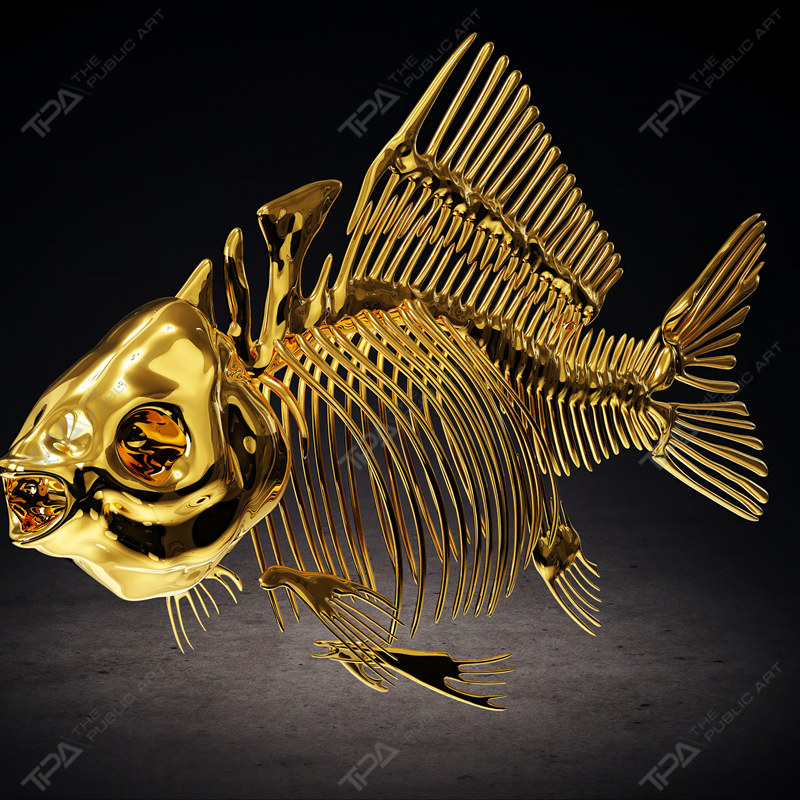 Sculpture de squelette de poisson en acier inoxydable
