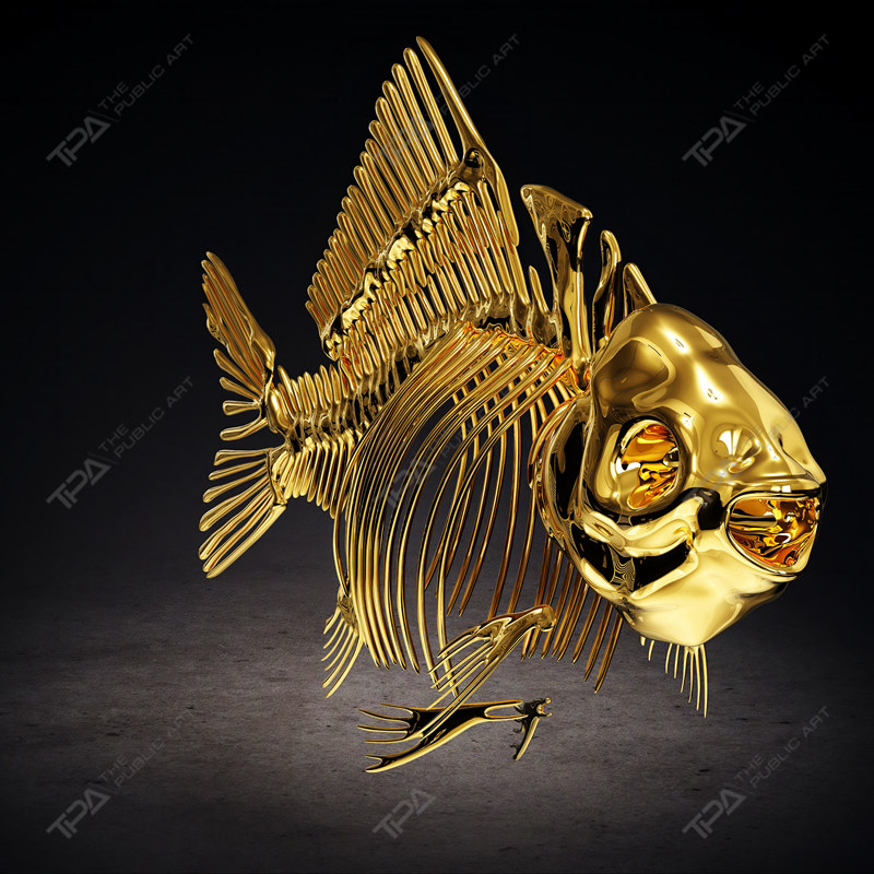 Sculpture de squelette de poisson en acier inoxydable