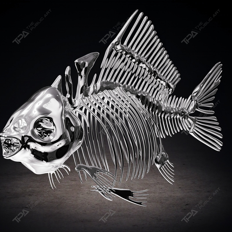 Sculpture de squelette de poisson en acier inoxydable