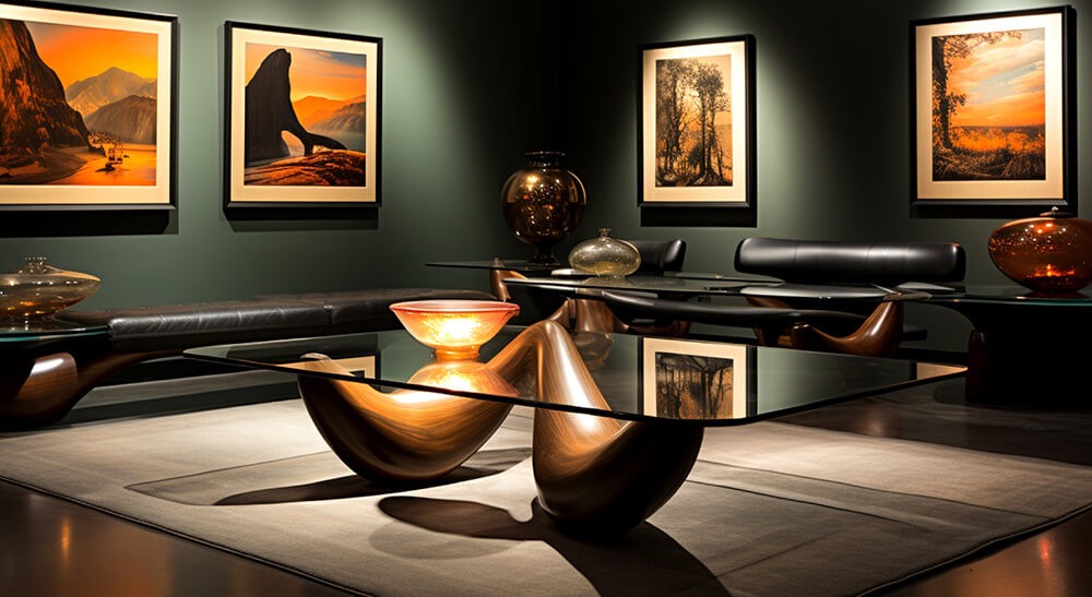 Table d'art en métal et verre