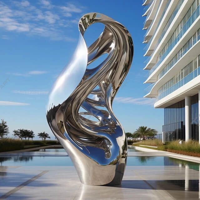 sculpture extérieure en acier inoxydable de polissage de miroir