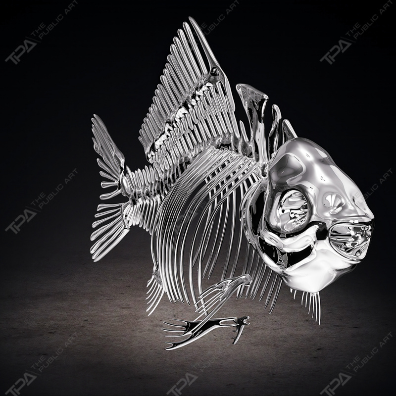 Sculpture de squelette de poisson en acier inoxydable